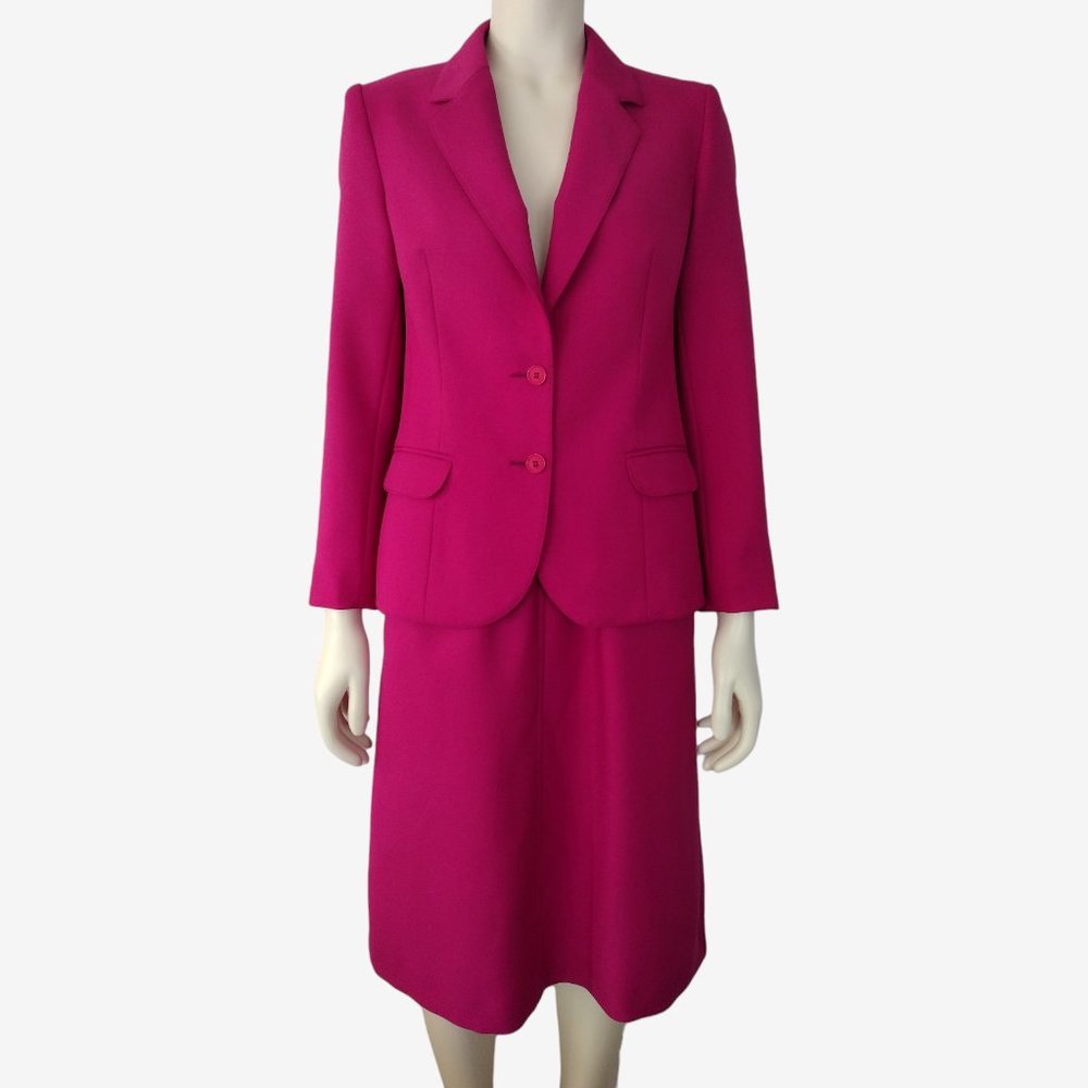 Vintage 1980s Vibrant Pink 2 Piece Midi Skirt and Blazer Suit Set Size 2